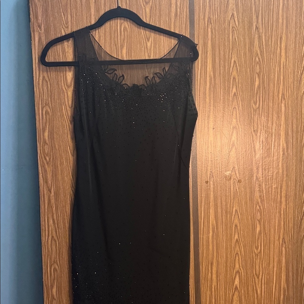 Cache Black Beaded Sheer Neckline Evening Gown Dress Size 12. Preown - Picture 11 of 14